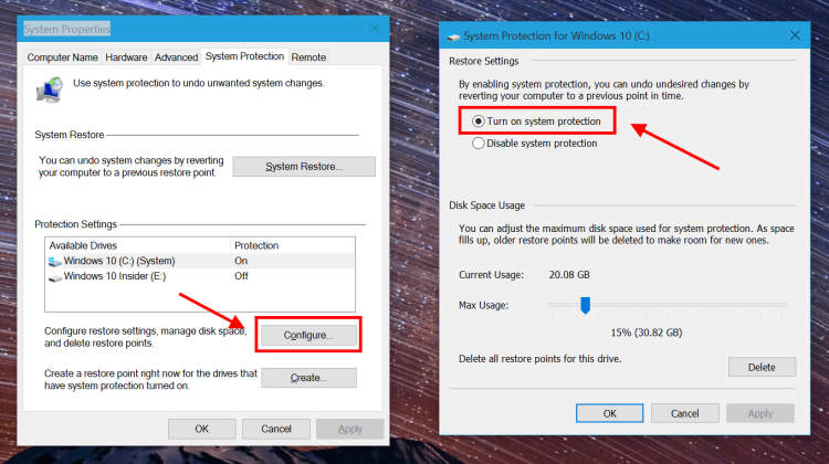 How to create a system restore point on a laptop