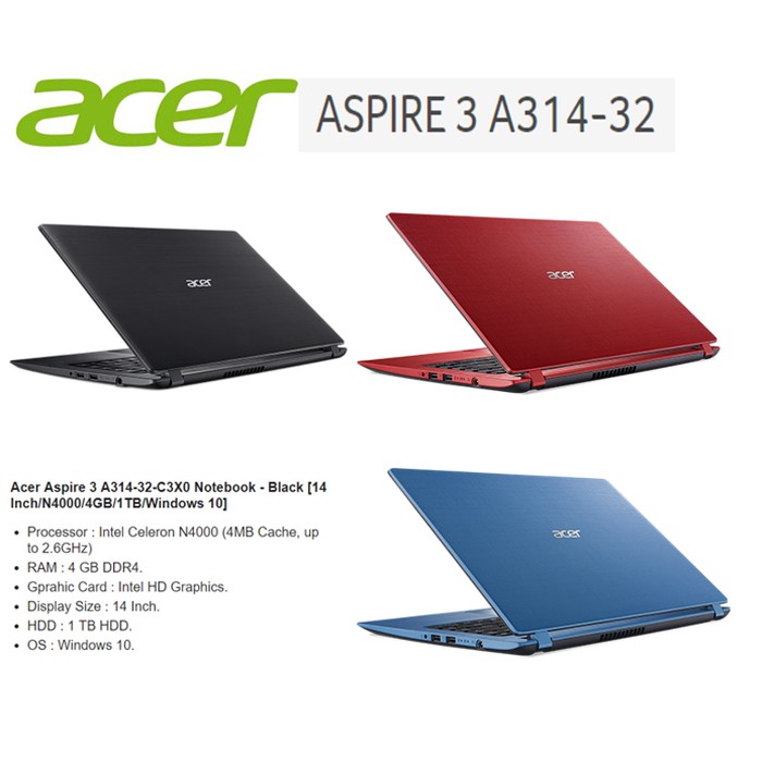 Acer Aspire 3 A314-32-C3X0 N4000